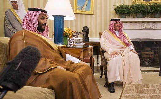 President Barack Obama meets with Saudi Arabia's Crown Prince Mohammed bin Nayef, center, and Deputy Crown Prince Mohammed bin Salman, Wednesday, May 13, 2015, in the Oval Office of the White House in Washington. Opening two days of talks with Gulf states, President Barack Obama meets with Saudi leaders skeptical of his overtures to Iran. Saudi Arabia and others in the region hope to secure defense commitments from Obama to help them stave off potential Iranian aggression. (AP Photo/Jacquelyn Martin)
