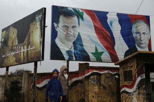 تصویر اسد در کنار پوتین در شهر جنگ‌زده حلب