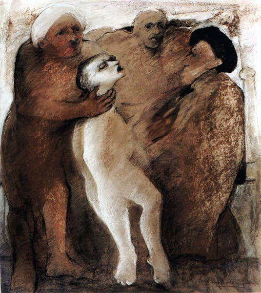 اثر اکبر بهکلام، هنرمند ايرانی ساکن برلين، از مجموعه "عدالت به نام خدا" که در رابطه با کشتار زندانیان در دهه شصت است.