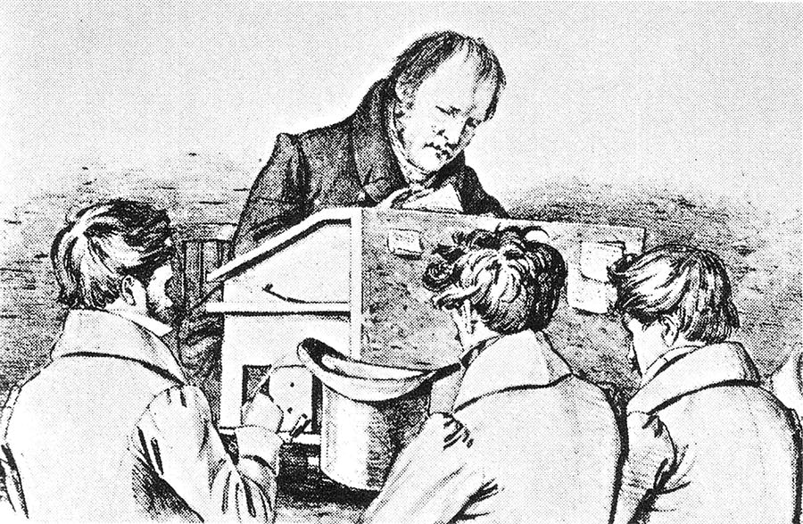 هگل و شاگردانش، لیتوگرافی اثر فرانتس کوگلر (۱۸۲۸).public domain