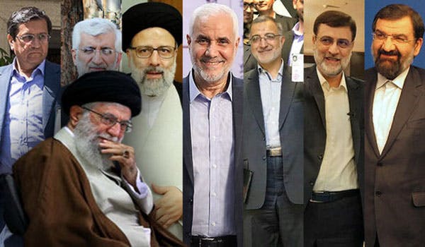 خامنه‌ای و کاندیداهای انتخابات ۱۴۰۰ (عکس مونتاژ شده)