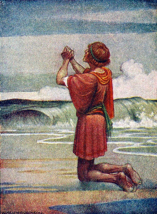تلماخوس در انتظار بازگشت پدرش اودیسه − تصویر از W.H.Robinson، منبع: ویکی‌پدیا