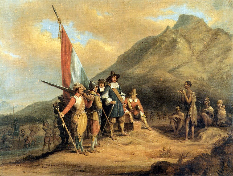 نقاشی چارلز دیویدسون بل از نخستین اروپاییانی که سال ۱۶۵۲ وارد خلیج تیبل شدند