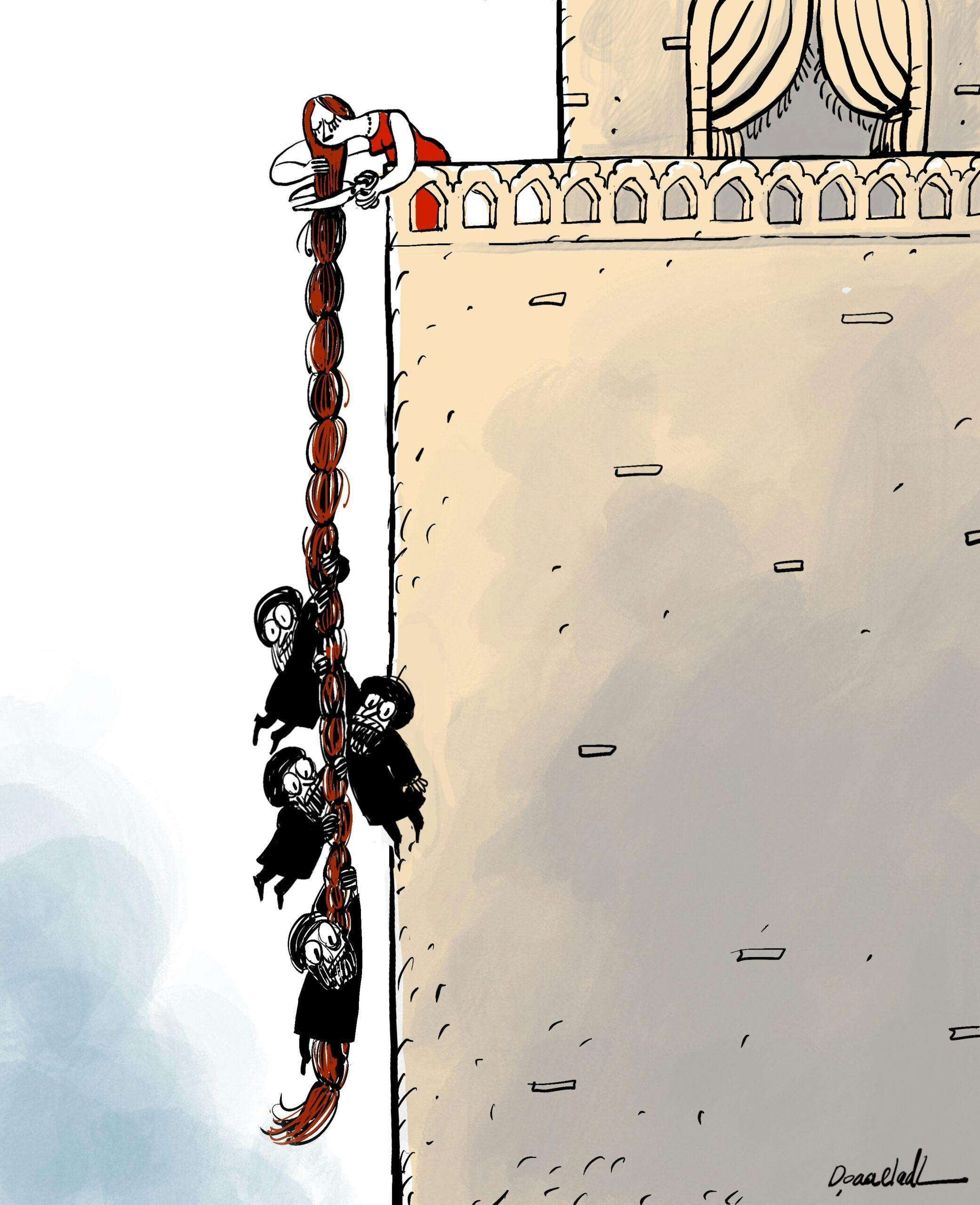 ایران درهم‌تافته، اثری از دعاء العدل، کارتونیست مصری ــ منبع: Cartoonmovement