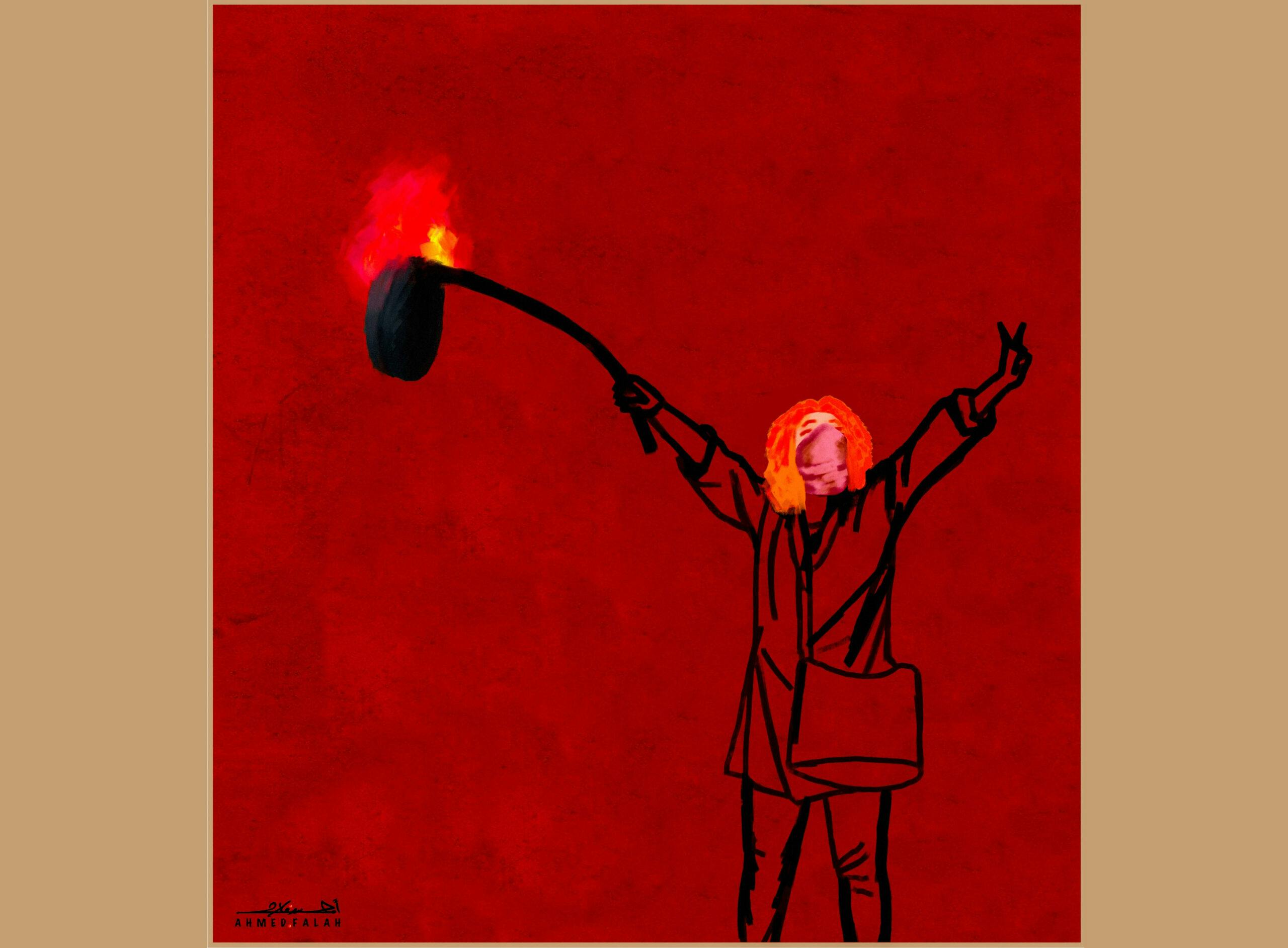 انقلاب ایران؛ اثری از احمد فلاح، کارتونیست عراقی ساکن نروژ ــ منبع: Cartoonmovement