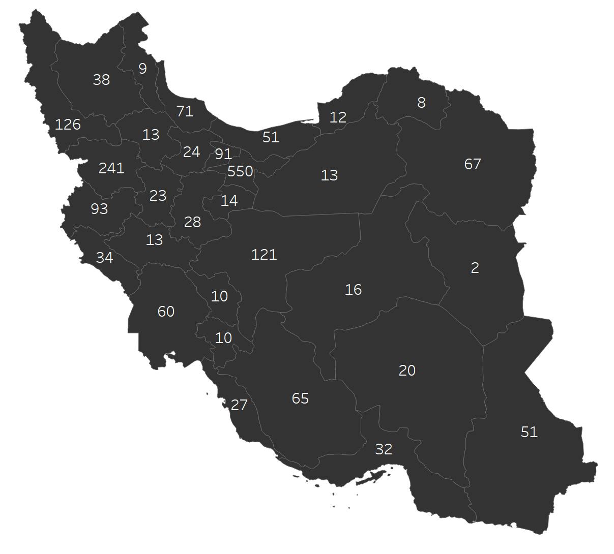 نمودار شماره دو: حداقل تعداد مجموع تجمعات اعتراضی و اعتصابات در استان‌های کشور از ۲۵ شهریور تا ۳۰ آذر ۱۴۰۱