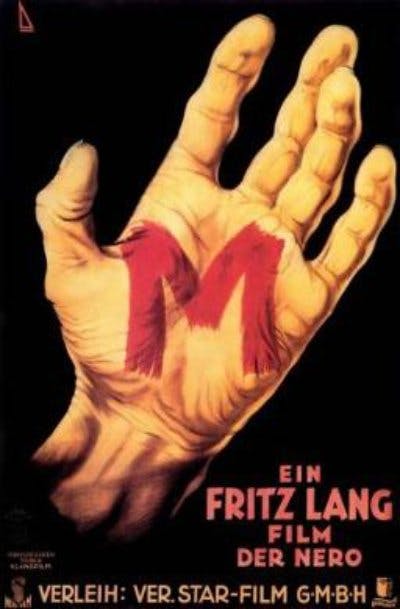 م یا ام - شهری به دنبال یک قاتل می‌گردد (M - Eine Stadt sucht einen Mörder) به کارگردانی فریتس لانگ محصول سال ۱۹۳۱