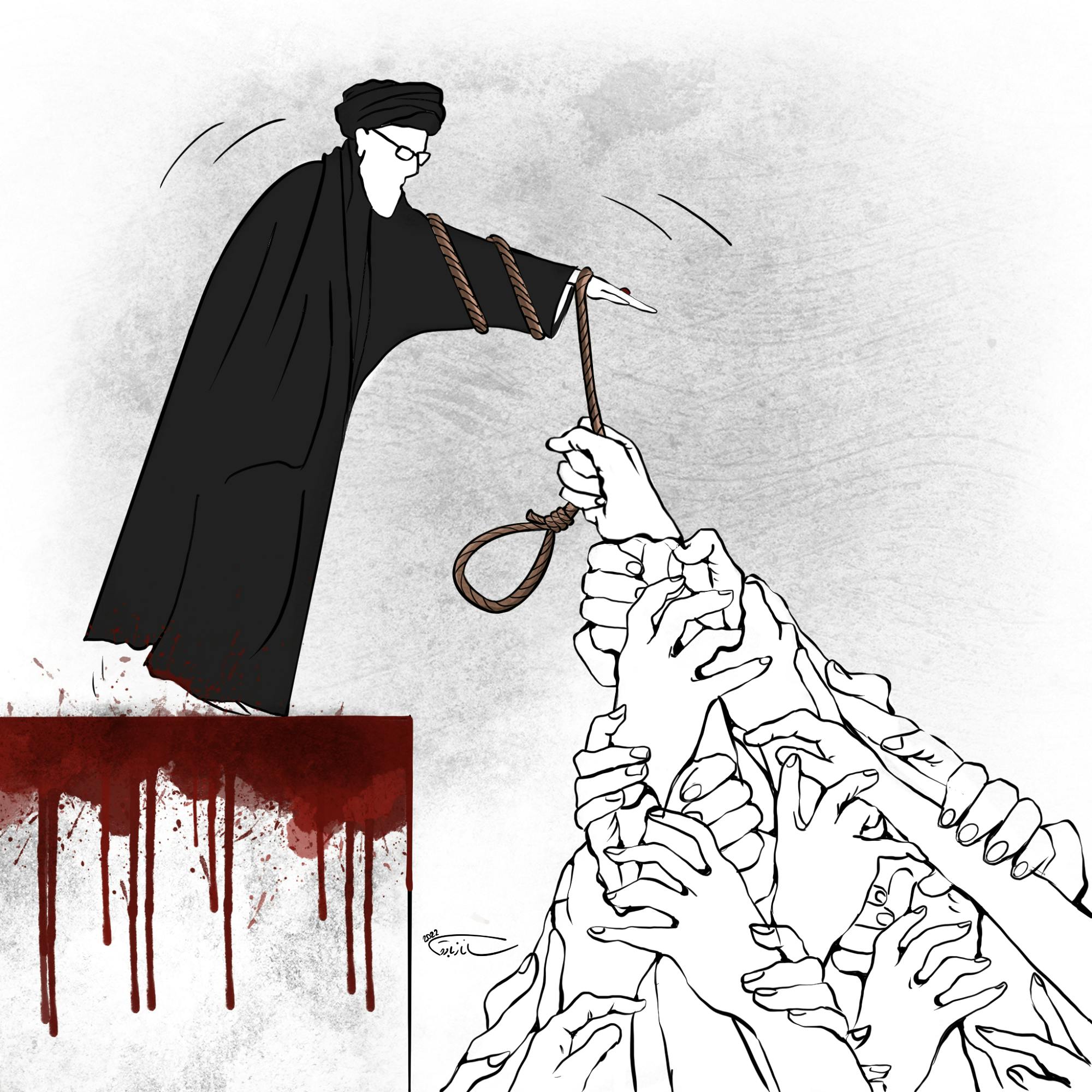 «رژیم را سرنگون کنید» اثر ساناز باقری ــ منبع: cartoonmovement