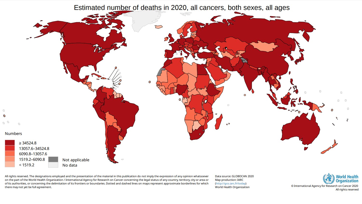 نقشه پراکندگی ابتلا به سرطان در جهان- نقشه متعلق به GCO