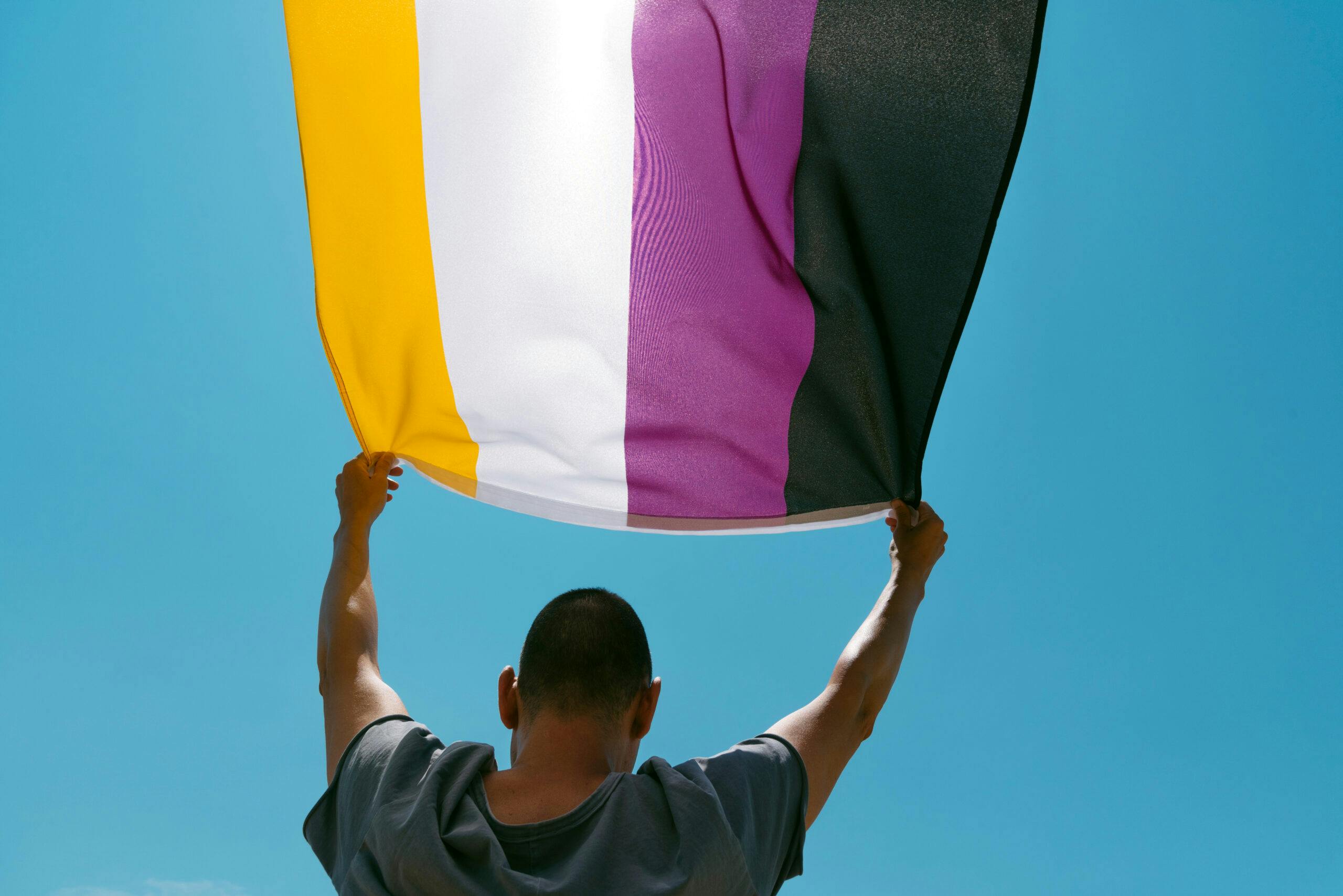 تصویر تزئینی: یک فرد با پرچم نان‌باینری