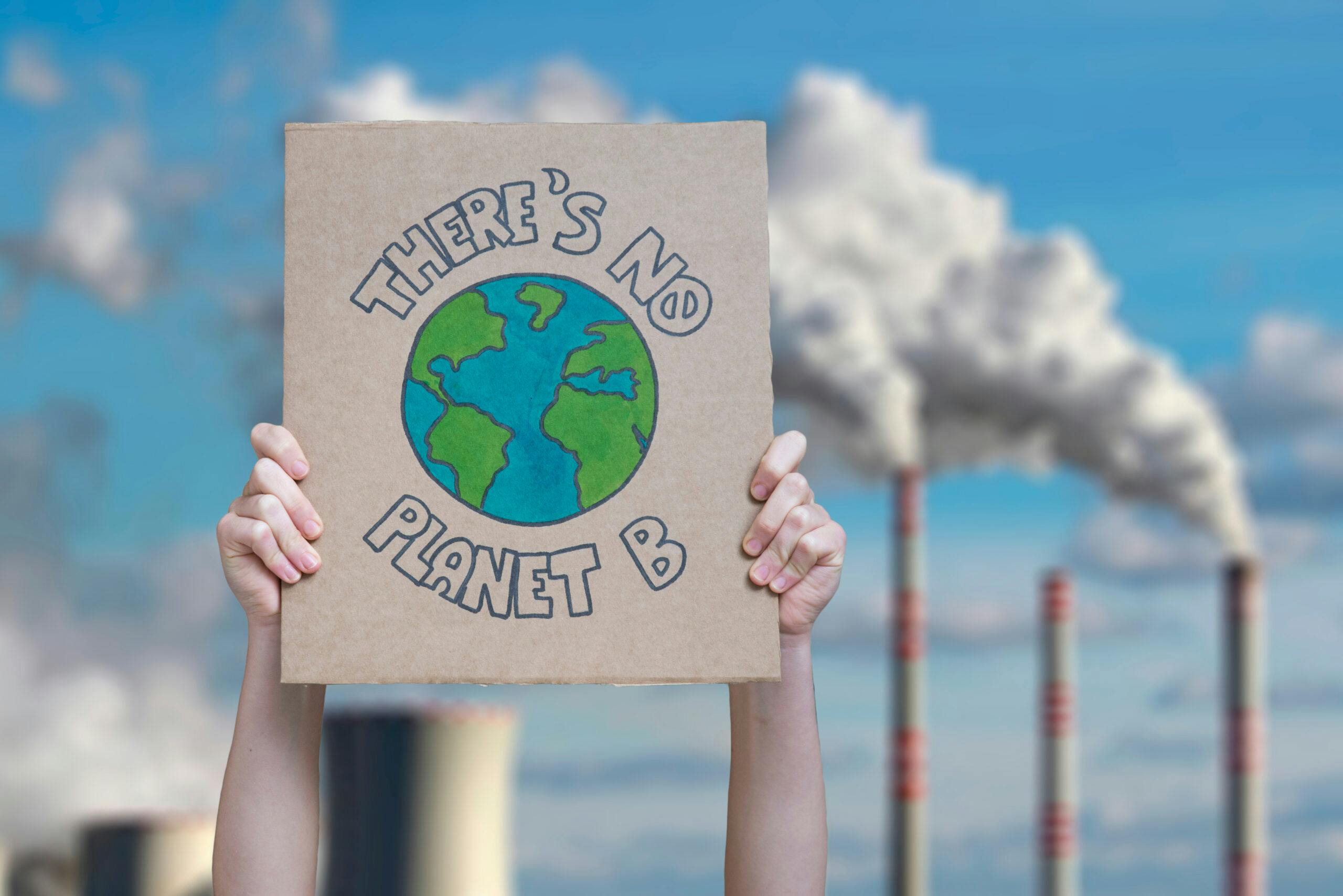 تصویر تزئینی: یک فعال محیط‌زیستی با تابلویی که بر آن نوشته شده سیاره یدکی نداریم