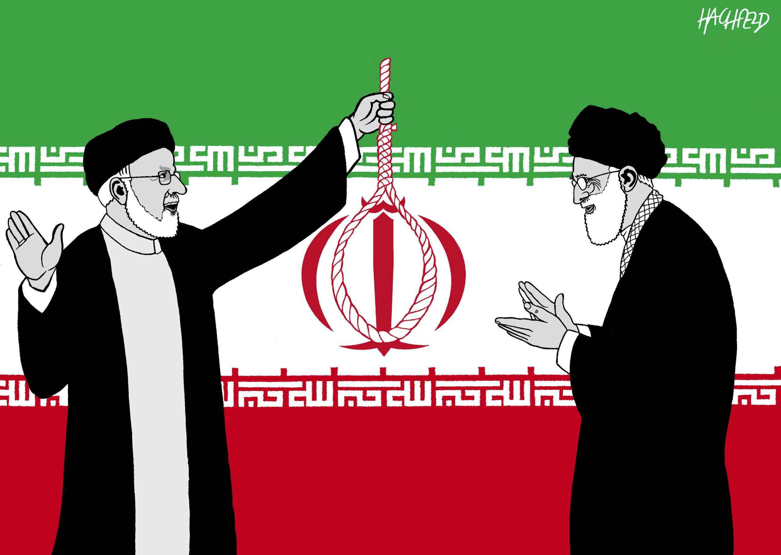 کارتون «طرح جدید برای پرچم ایران»، اثر راینر هاخفلد، کارتونیست آلمانی ــ منبع: کارتون‌موومنت