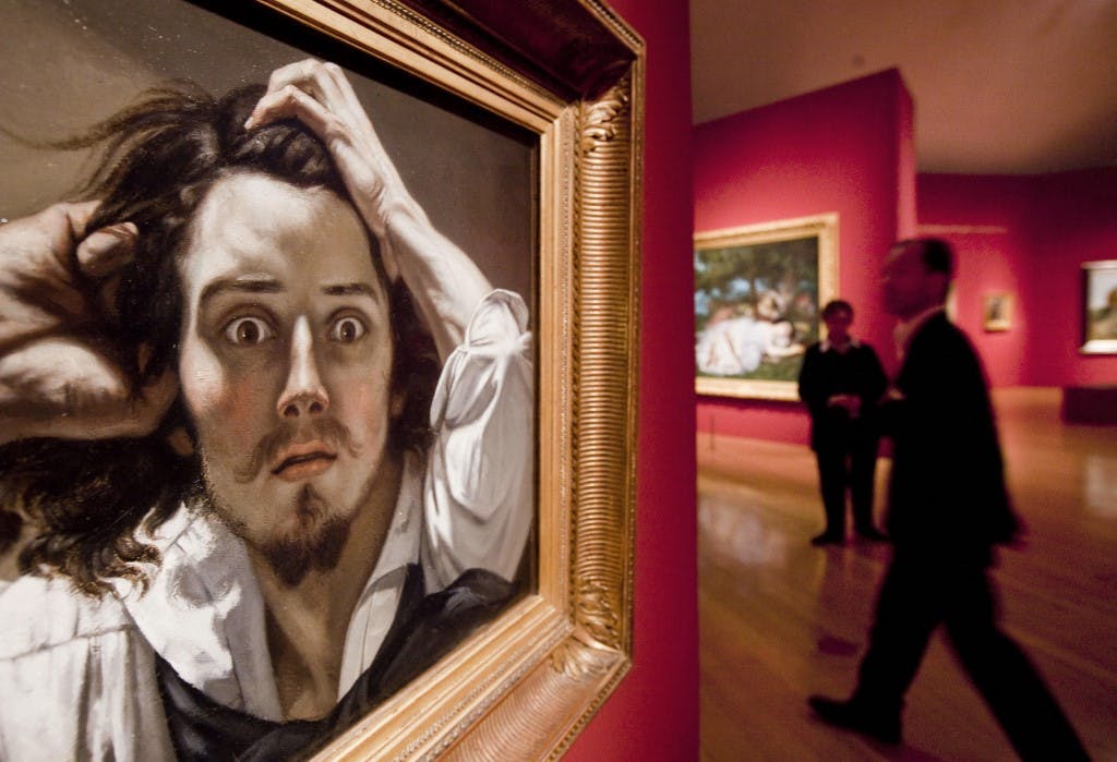 ۱۴ اکتبر ۲۰۱۰ ، تابلوی «مرد مستأصل» خودنگاره گوستاو کوربه، نقاش فرانسوی در گالری شیرین در فرانکفورت/آلمان. عکس: خبرگزاری فرانسه
