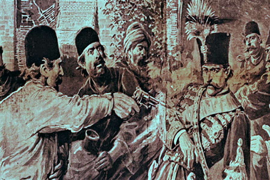 تصویر صحنه قتل ناصرالدین شاه به دست میرزا رضا کرمانی