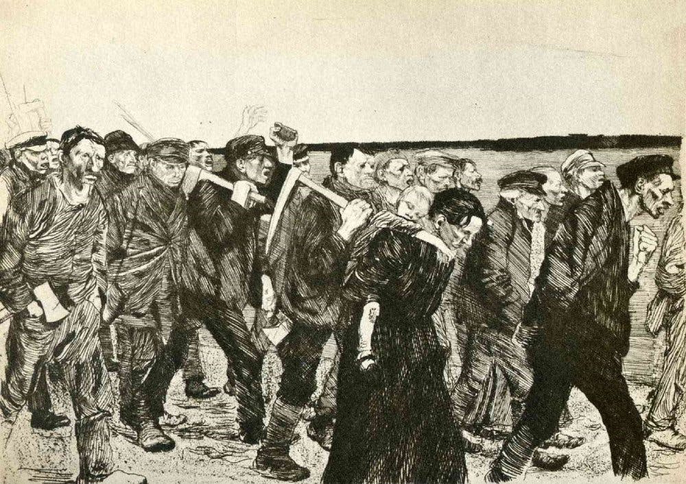 کته کولویتس: راهپیمایی کارگران بافنده. ۱۸۹۳ تا ۱۸۹۷. عکس: ویکی پدیا