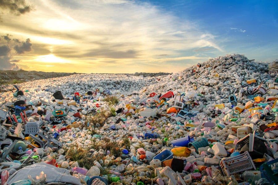 زباله‌های پلاستیکی در یک ساحل