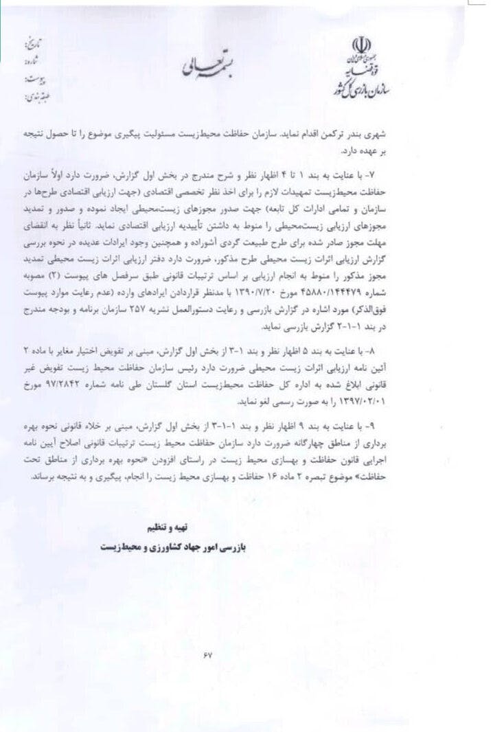 نامه حسن اکبری حاوی ۹ ایراد سازمان بازرسی کل کشور به مقامات دولتی در موضوع طرح گردشگری آشوراده که سلامت‌نیوز آن را منتشر کرد.