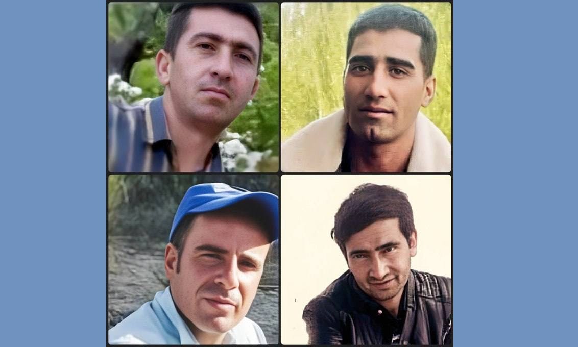 بالا مهران بهرامیان، داریوش صاعدی، پائین:یونس بهرامیان، فاضل بهرامیان چهار شهروند بازداشت شده در سمیرم که گفته می شود در دادگاه با حکم سنگین محکوم شده اند