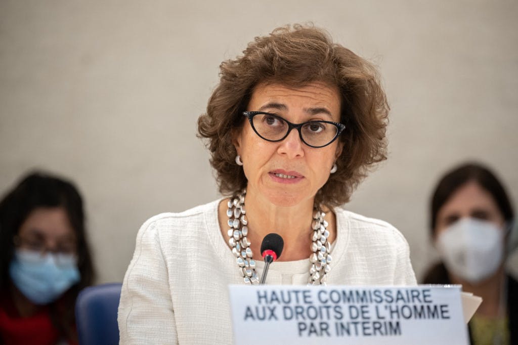تصویری از ندا النشیف، معاون کمیسر عالی حقوق بشر سازمان ملل در روز گشایش پنجاه و یکمین نشست شورای حقوق بشر سازمان ملل در دفاتر سازمان ملل در ژنو -۱۲ سپتامبر ۲۰۲۲ (عکس از فابریس کافرینی / خبرگزاری فرانسه)