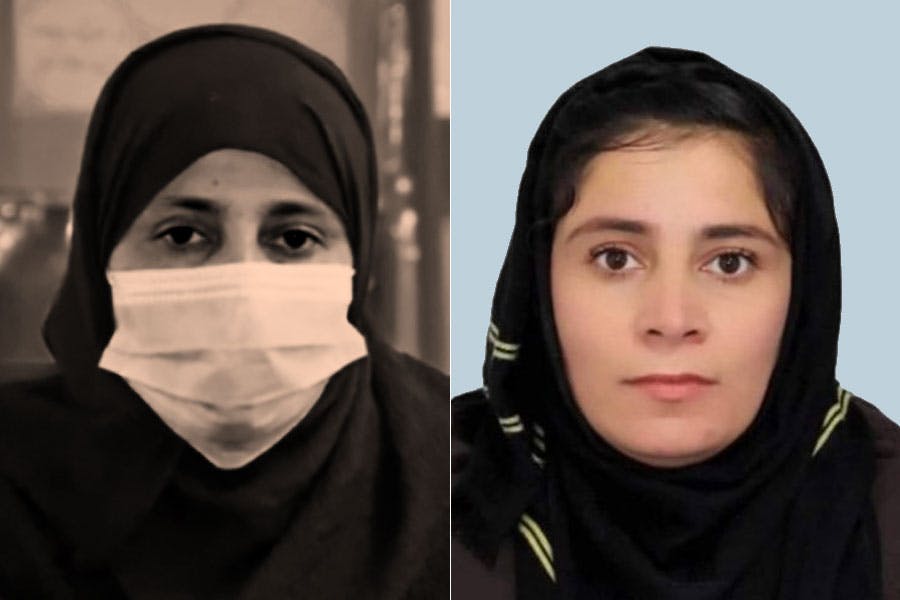 دو تصویر از منیژه صدیقی، فعال حقوق زنان در افغانستان: یکی پیش از بازداشت، دیگری با ماسک هنگام اعترافات اجباری