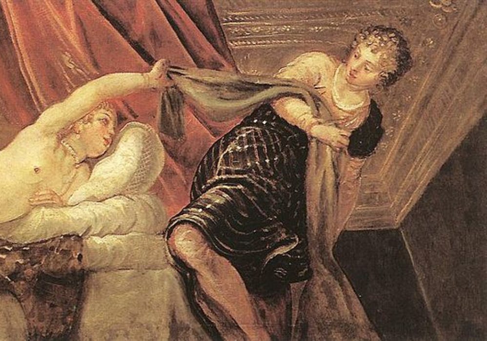 یوسف و زن پاتیفار، حدود ۵۵/۱۵۵۲ میلادی، جاکوپو روبوستی تیتورتو، ۵۴ ددر ۱۱۷ سانتیمتر (عکس: ویکی پدیا)